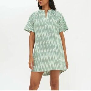 Oliphant Sage Green Pocket Dress abstract Ikat  100% cotton made in India Sm